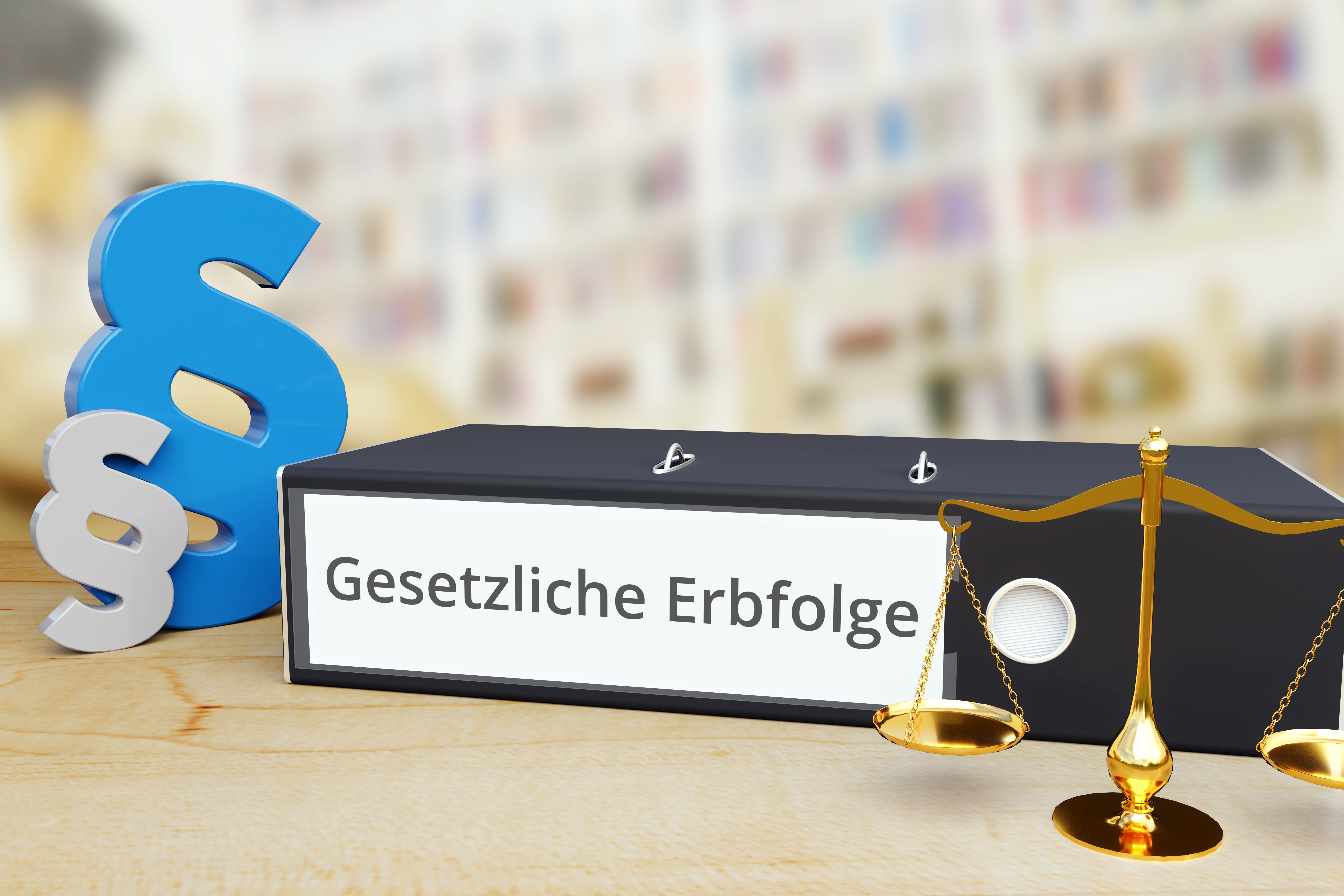 Gesetzliche Erbfolge Ordner mit Paragraphenzeichen und Waage
