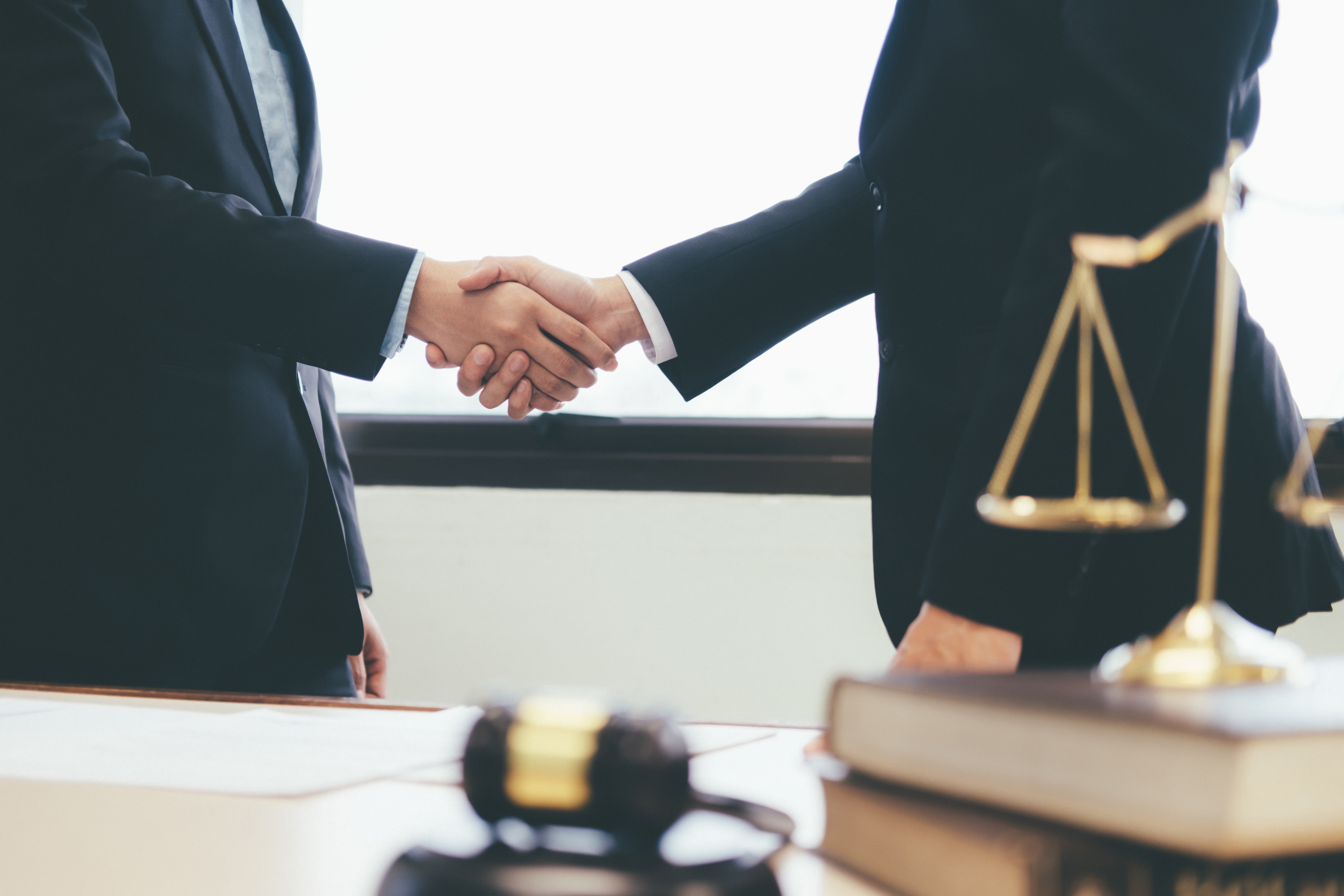 Professionelle Beratung - Handschlag zwischen Anwalt und Mandant